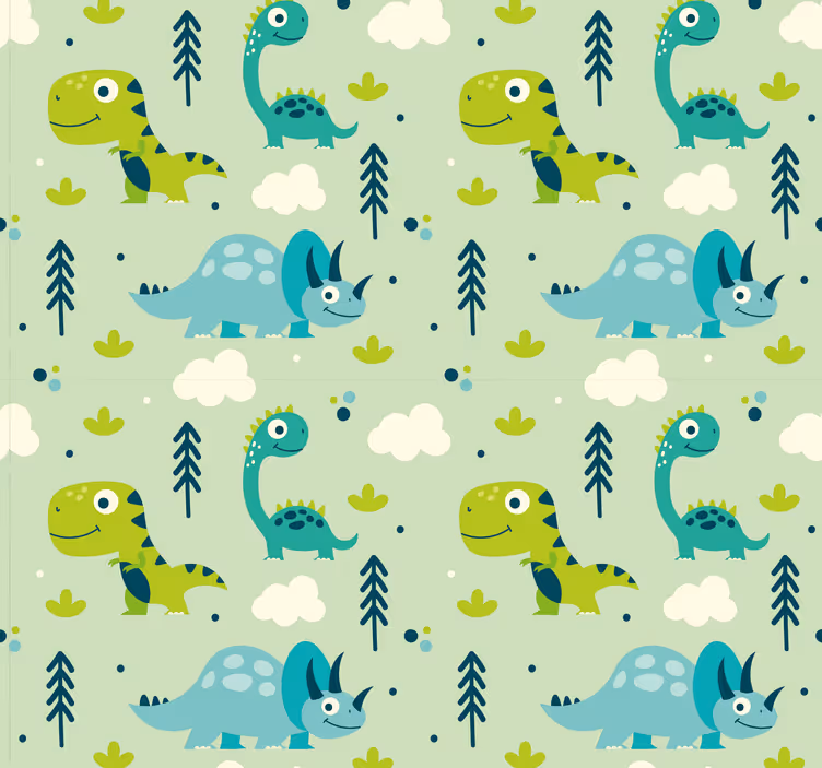 Zelené pozadie tapety pre škôlky dinosaura - Tenstickers