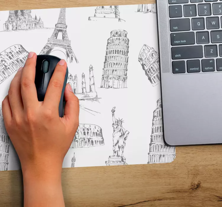 Podložka pod myš mapa sveta náčrt slávnych pamiatok - Tenstickers