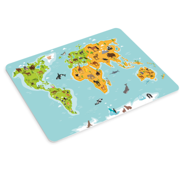 Zvieratá mapa sveta vinylová podložka pod myš - Tenstickers