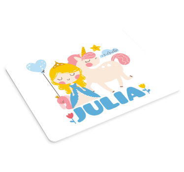 Podložka pod myš s menom princezná a jednorožec - Tenstickers