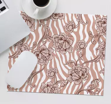 Béžová zebra potlač s kvetmi podložka pod myš - Tenstickers