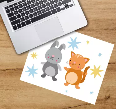 Dve šťastné malé kreslené zvieratká originálna podložka pod myš - Tenstickers