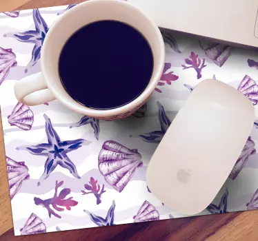 Fialová hviezdicová a mušľová podložka pod myš - Tenstickers