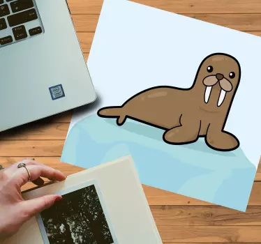 Kreslený mrož s modrým pozadím originálna podložka pod myš - Tenstickers