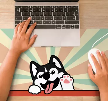Kreslený pes mávajúci originálnym podložkou pod myš - Tenstickers