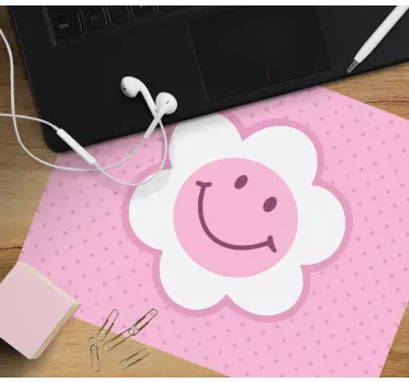 Kvetinová ružová a biela smajlíka originálna podložka pod myš - Tenstickers