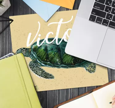Morská korytnačka s menom personalizovaná vinylová podložka pod m - Tenstickers