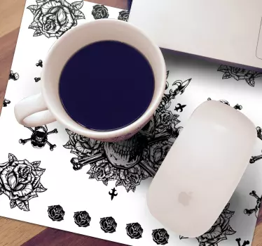 Originálna podložka pod myš zložitá lebka s ružami - Tenstickers