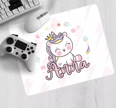 Podložka pod myš s menom roztomilý jednorožec - Tenstickers