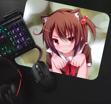 Roztomilá usmievavá mačacia dáma anime podložka pod myš - Tenstickers