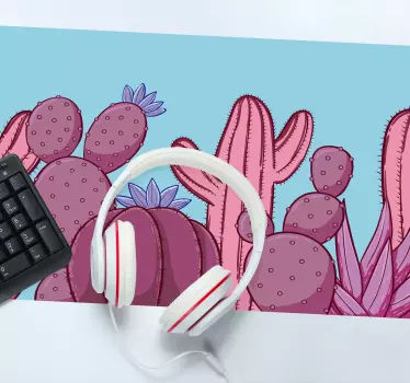 Ružová kaktusová herná vinylová podložka pod myš - Tenstickers