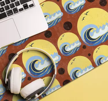Vzor slnka, pláže a vlny 70. Slnečná podložka pod myš - Tenstickers