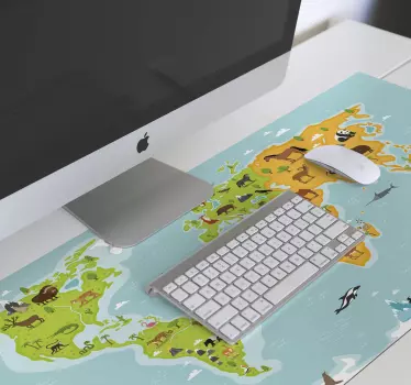 Zvieratá mapa sveta vinylová podložka pod myš - Tenstickers