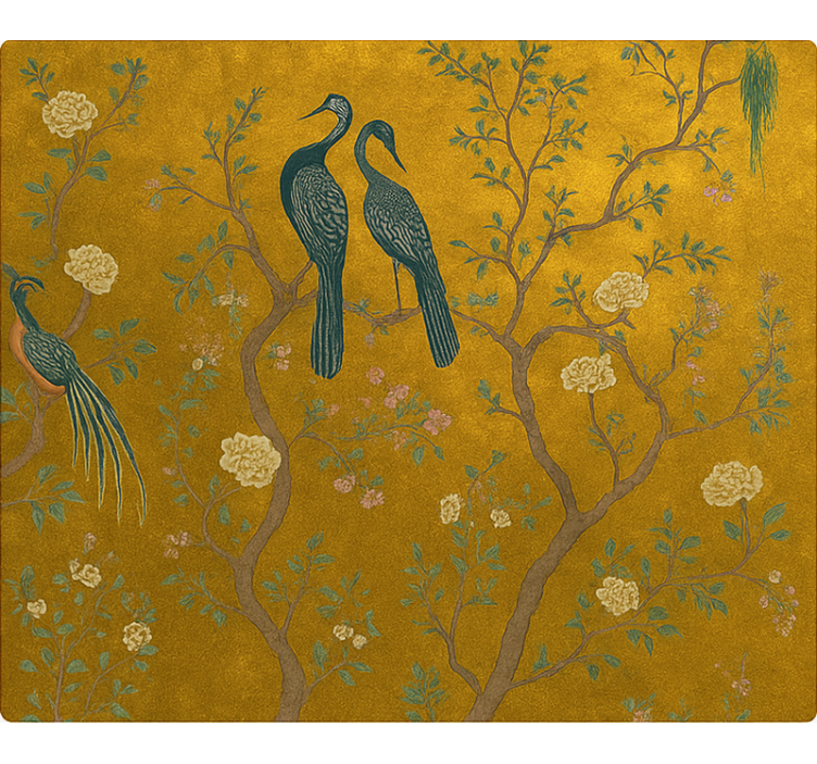 roleta do obývačky zdobené zlaté čínske porcelánky - Tenstickers