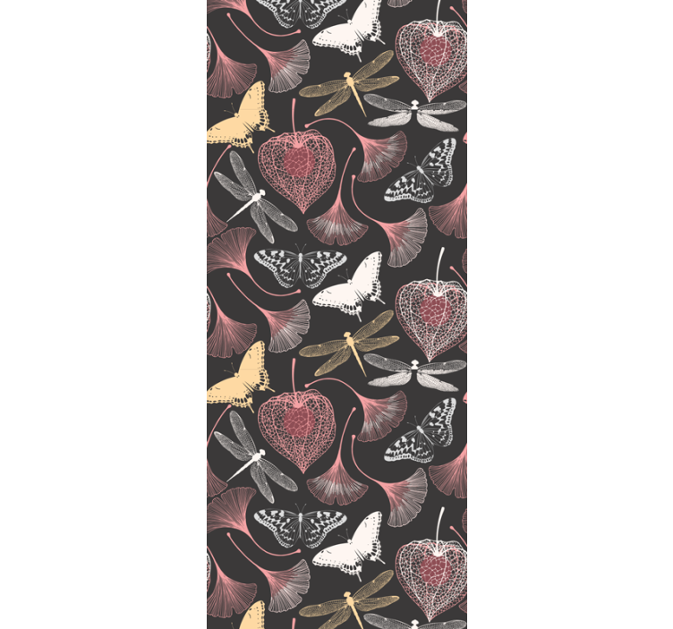 Roleta do detskej izby s ružovými listami a čiernymi motýľmi - Tenstickers