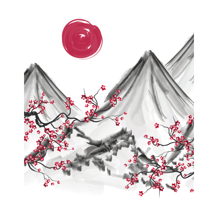 Japonský štýl červená slnečná fototapeta - Tenstickers