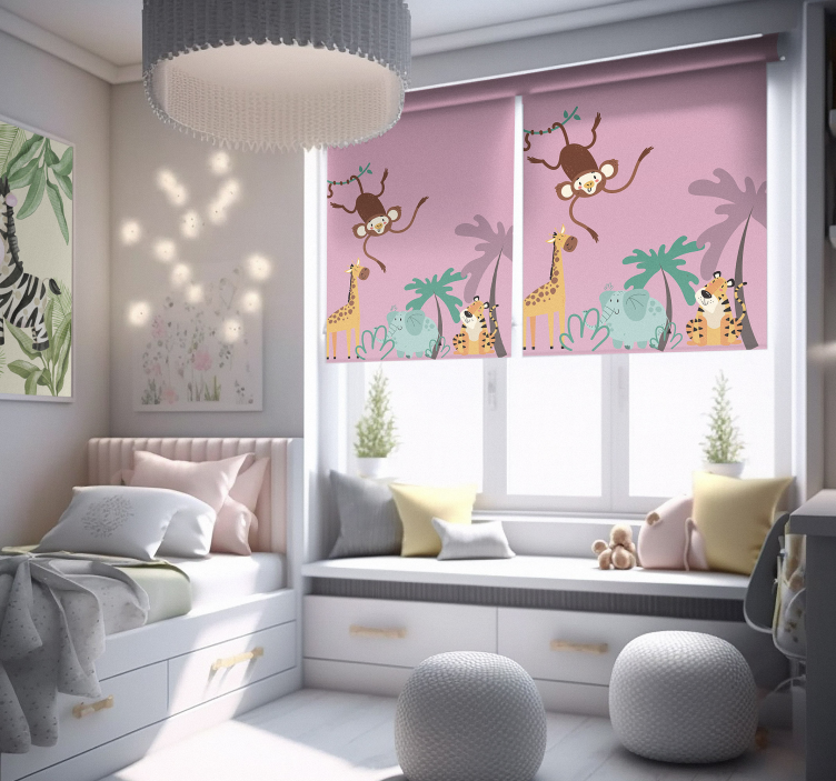 "boho" deti džungľa rôzne zvieracie Roleta - Tenstickers