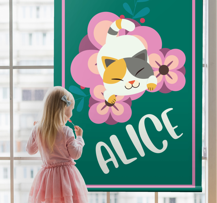 roleta zvieratká kvetinová mačka s menom - Tenstickers