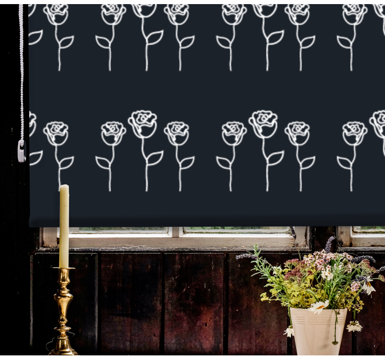 roleta na okno kvety vzor čiernej a bielej ruže - Tenstickers