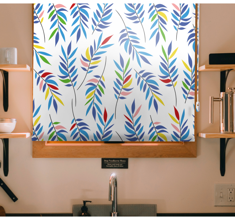 roleta na okno kvety farebný listový vzor - Tenstickers