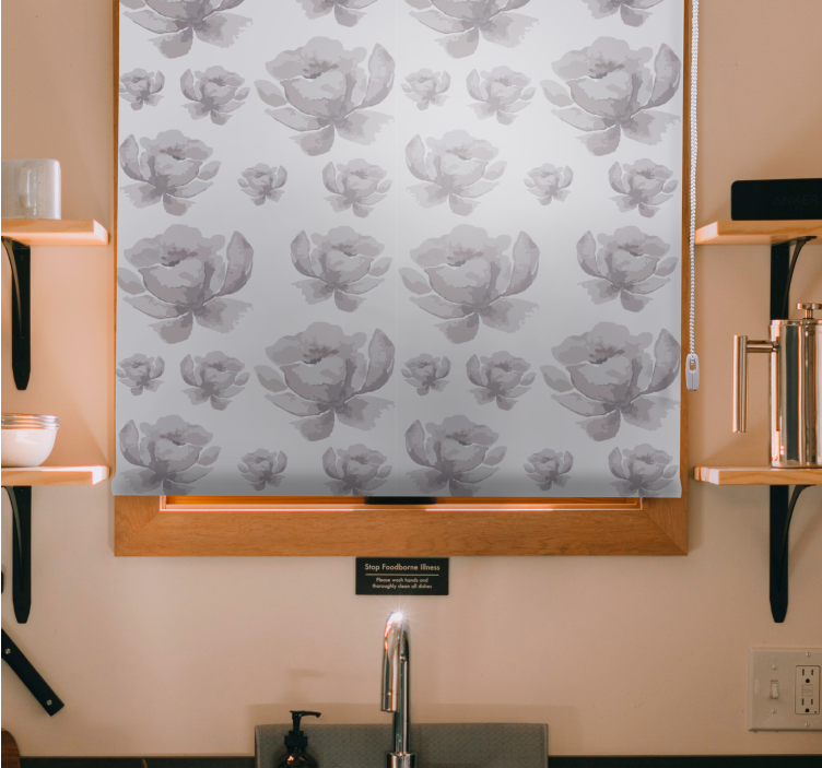 roleta na okno kvety jemný sivý dizajn - Tenstickers