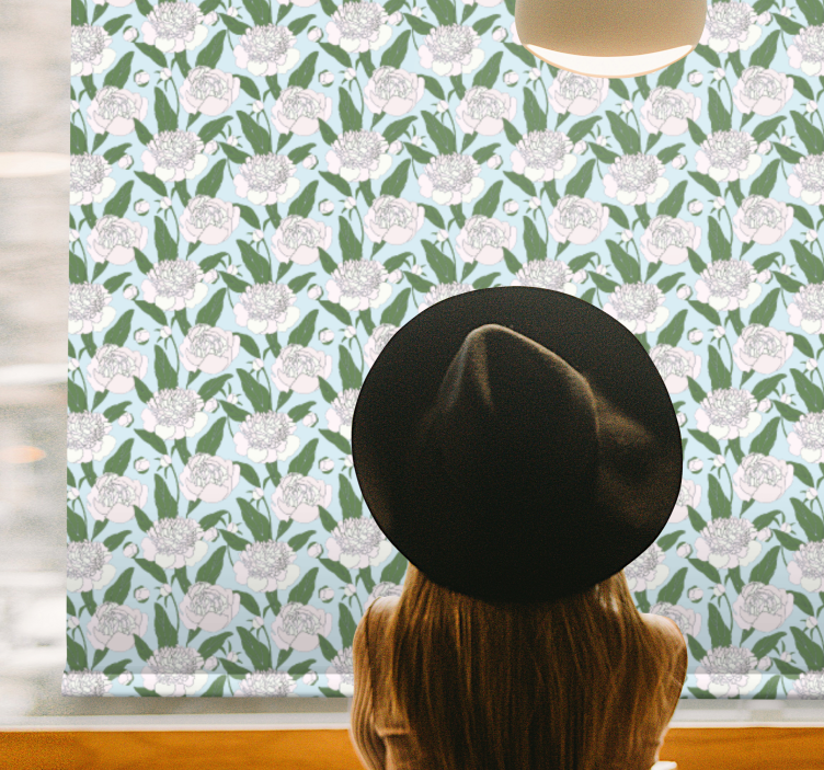 roleta na okno kvety vzor bielej pivonky - Tenstickers