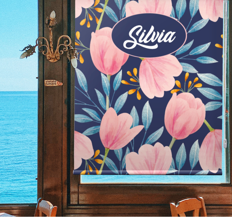 roleta na okno kvety ružový kvetinový dizajn - Tenstickers