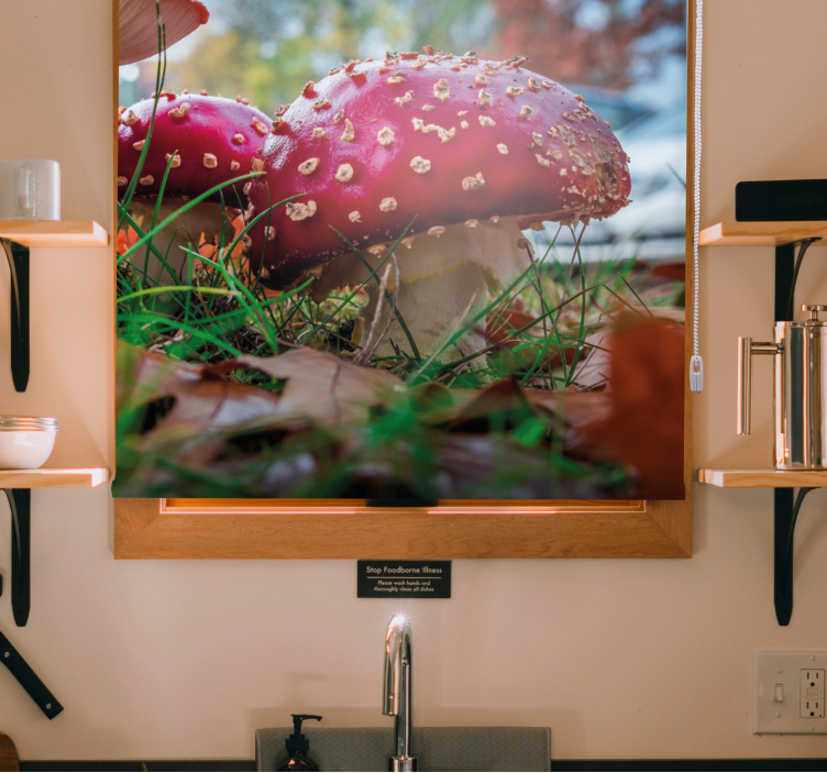 roleta na okno kvety žiarivé červené huby - Tenstickers