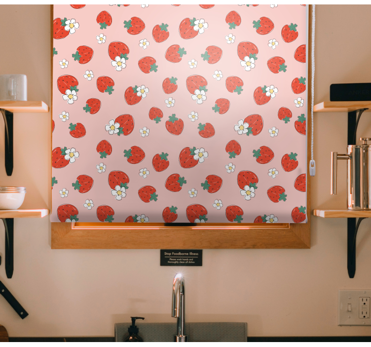 roleta na okno ovocie jahodový vzor s kvetmi - Tenstickers
