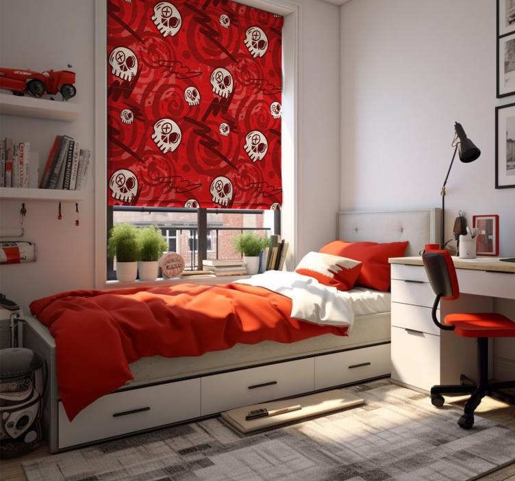 roleta do izby teenagera červené graffiti s lebkami - Tenstickers