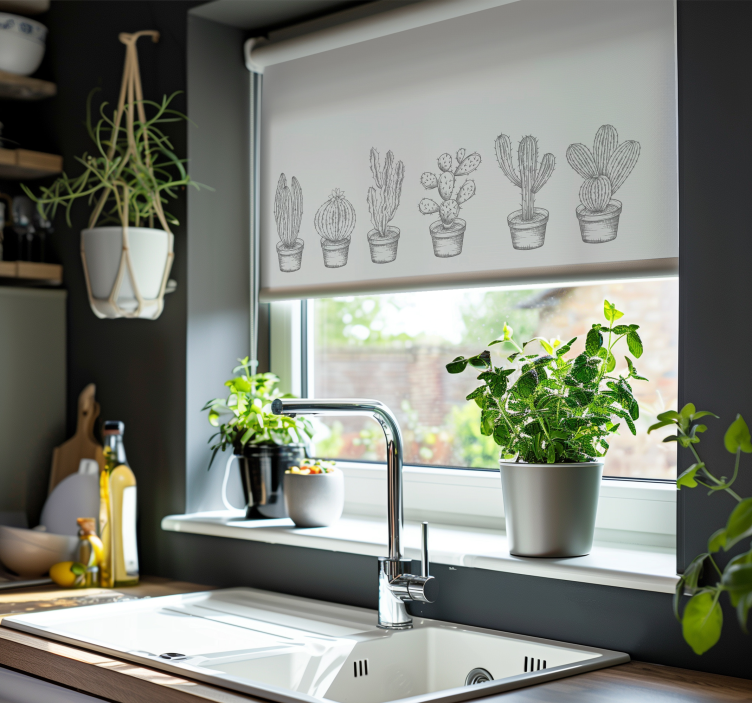 roleta s kaktusom sivé odtiene - Tenstickers