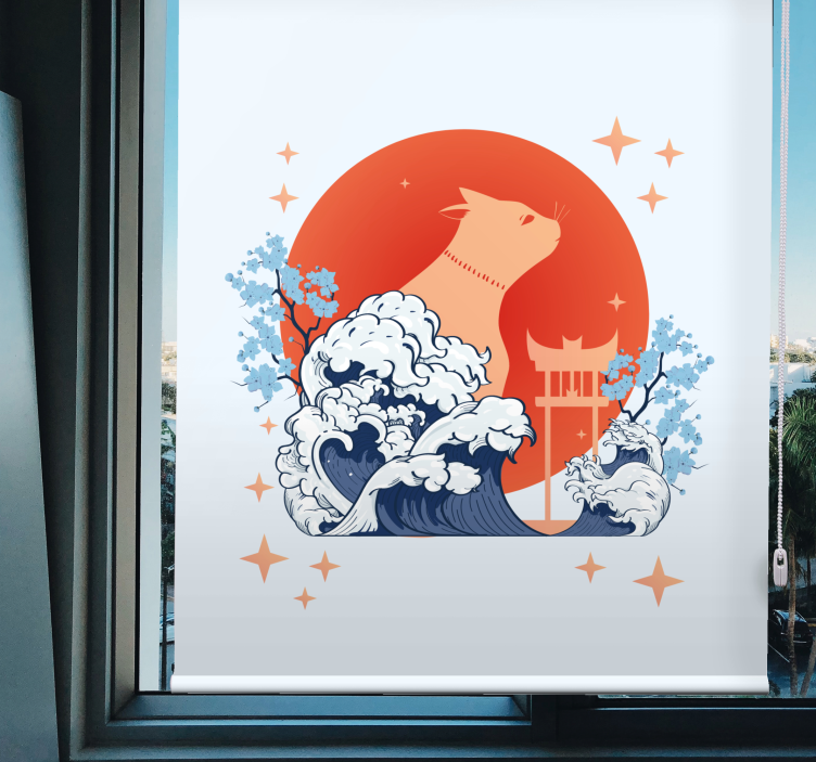 roleta so zvieratami mačka s vlnami - Tenstickers