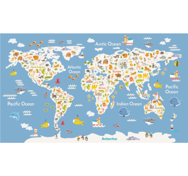 Biela fauna pre deti mapa sveta Roleta - Tenstickers