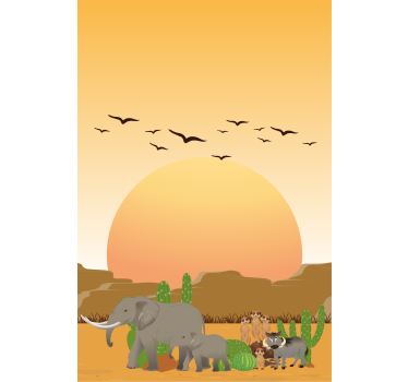 roleta so zvieratami scéna západu slnka v savane - Tenstickers