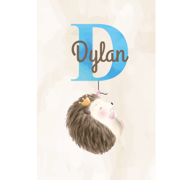 roleta do detskej izby ježko s iniciálou a menom - Tenstickers