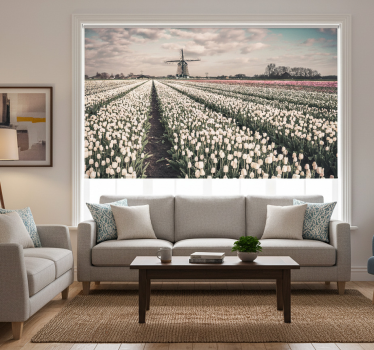 Roleta do obývačky tulipánové pole s veterným mlynom - Tenstickers