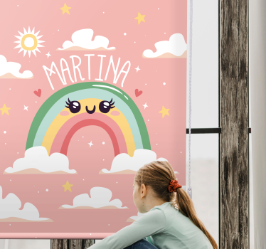roleta do detskej izby ružový dúhový dizajn s menom - Tenstickers