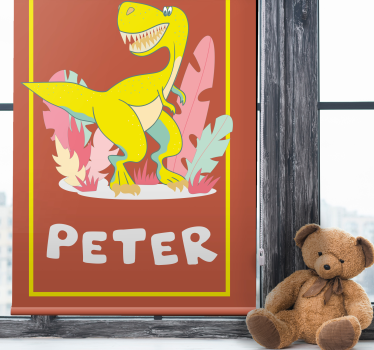 roleta s dinosaurami žltý t-rex s menom - Tenstickers