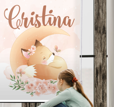 roleta do detskej izby spiaca líška na mesiaci s menom - Tenstickers