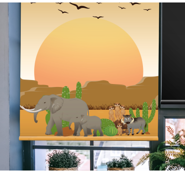roleta so zvieratami scéna západu slnka v savane - Tenstickers