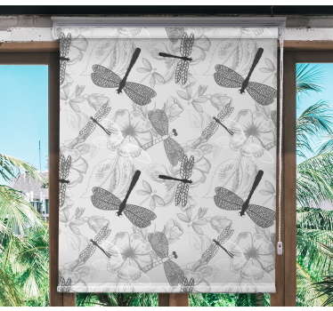 šedé vážky a narcisy kvetinová roleta - Tenstickers