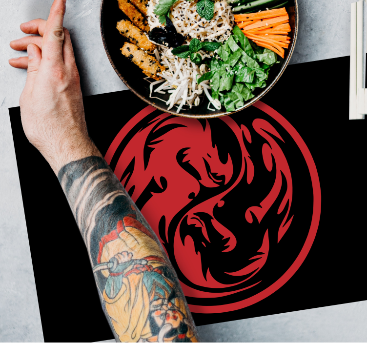 čierno-červený drak jin jang moderné prestieranie - Tenstickers