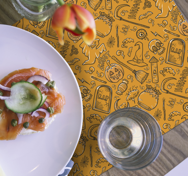 Duchovia, tekvice a pavúky halloweenské prestieranie - Tenstickers