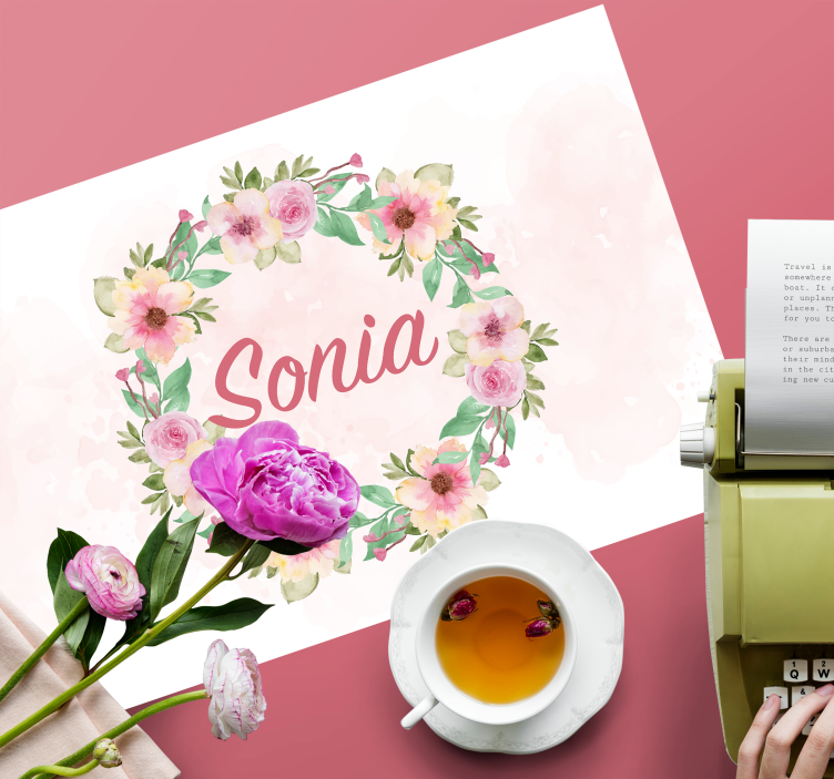 podložka na stôl s menom akvarelové kvety - Tenstickers