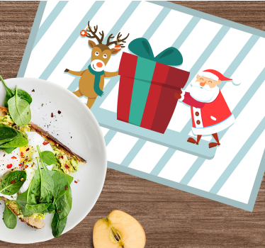 Vianočné prestieranie darček so santa clausom a sobmi - Tenstickers