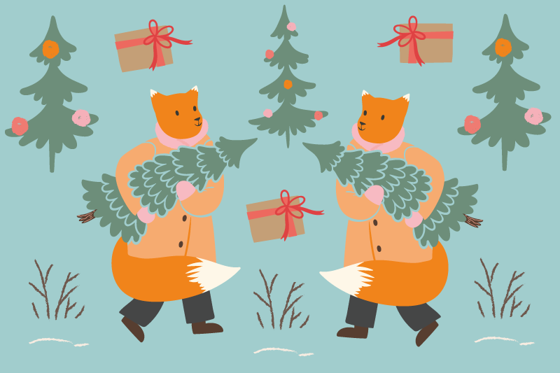 Vianočné prestieranie s veselou líškou a stromčekom - Tenstickers