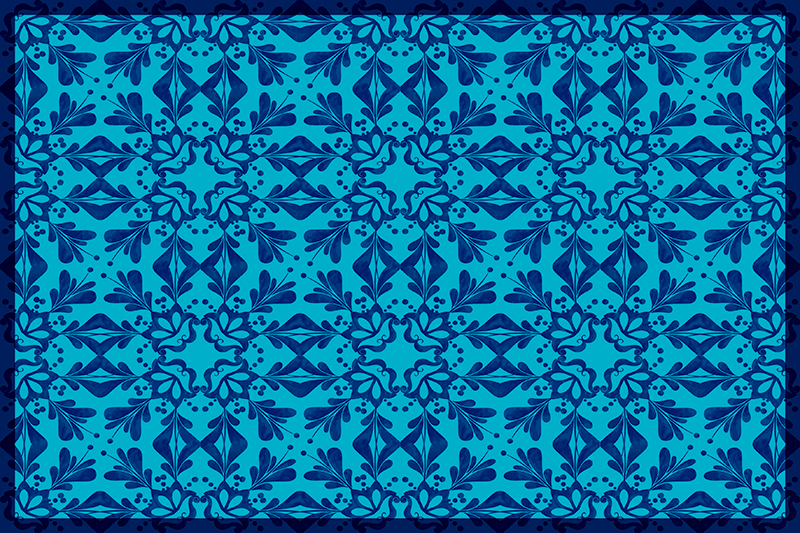 Modrá mozaika s kvetinami elegantné prestieranie - Tenstickers