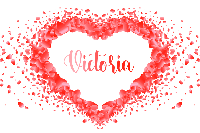 Okvetné lístky tvoriace srdce s menom prestierania - Tenstickers