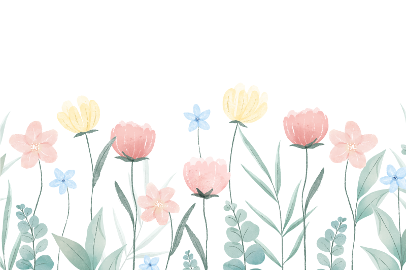 Ružové a žlté kvety s listami prestierania - Tenstickers