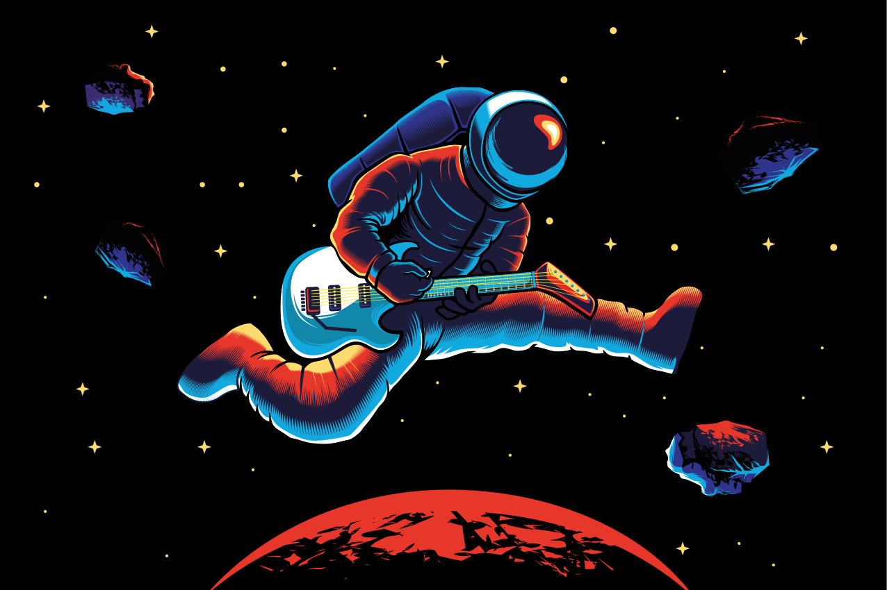 Originálne prestieranie astronaut hrajúci na gitare - Tenstickers